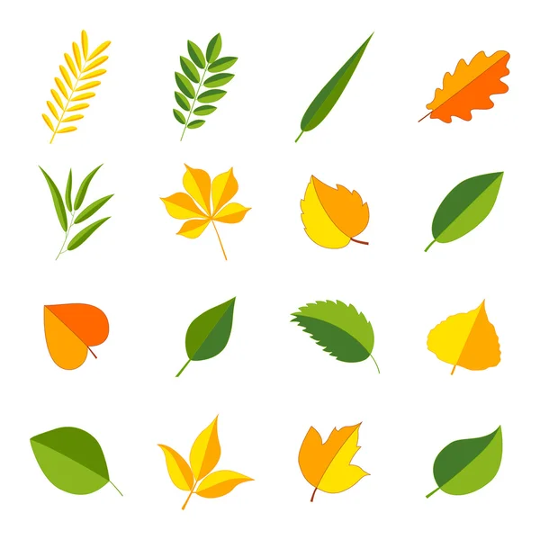 Reeks van kleurrijke bladeren, vectorillustratie — Stockvector