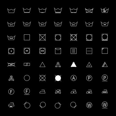 Siyah arka plan, vektör çizim beyaz Çamaşırhane simgeler kümesi