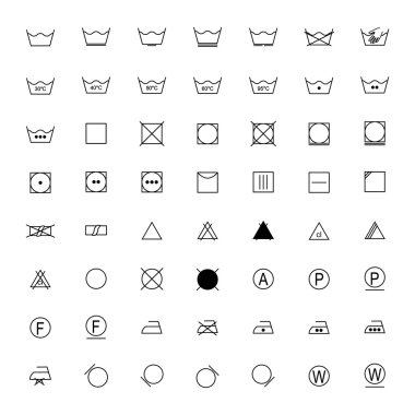 Beyaz arka plan, vektör çizim üzerinde siyah Çamaşırhane simgeler kümesi