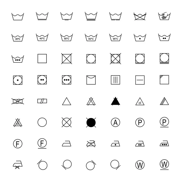 흰색 배경, 벡터 일러스트 레이 션에 검은 세탁 기호 집합 — 스톡 벡터