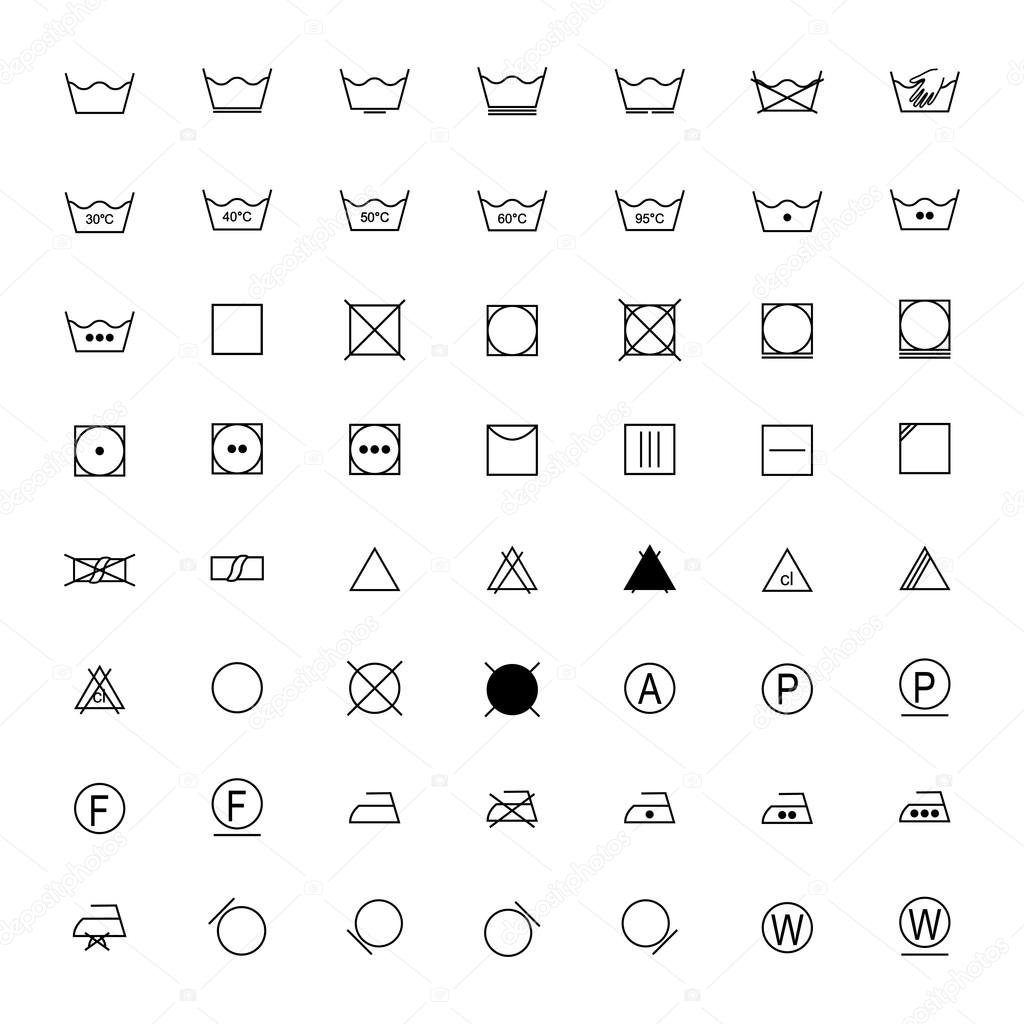 Set of black laundry symbols on white background, vector illustration