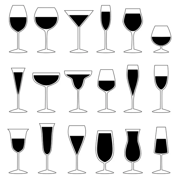 Набор бокалов с напитком, векторная иллюстрация — стоковый вектор