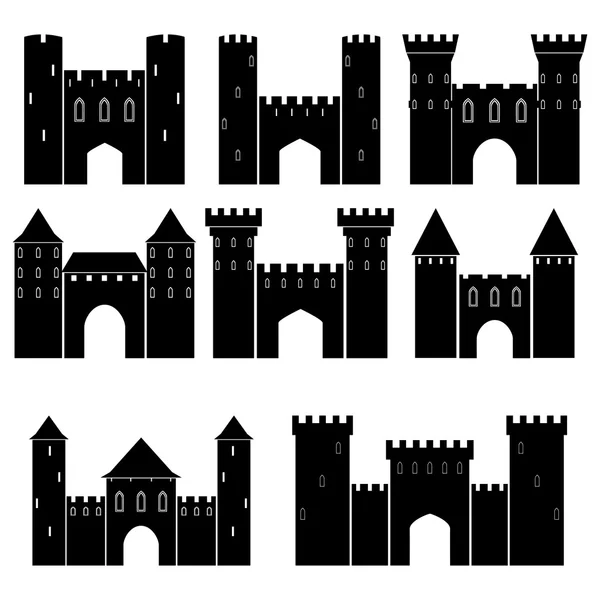 Reihe mittelalterlicher Burgen, Vektorillustration — Stockvektor