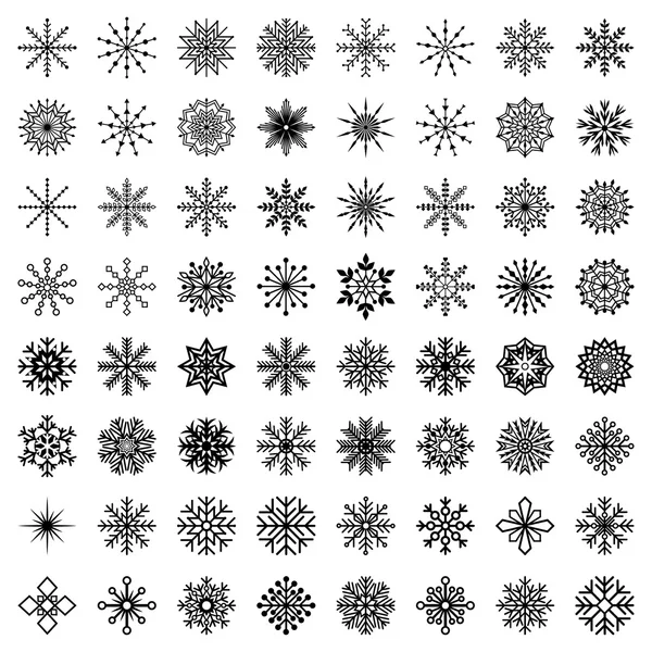 Grand ensemble de flocons de neige vectoriels (64 flocons de neige ) — Image vectorielle