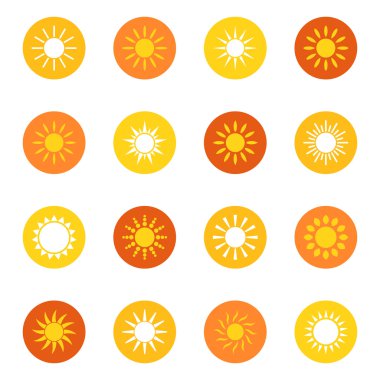 Renk arka plan, vektör çizim üzerinde güneş simgeler kümesi
