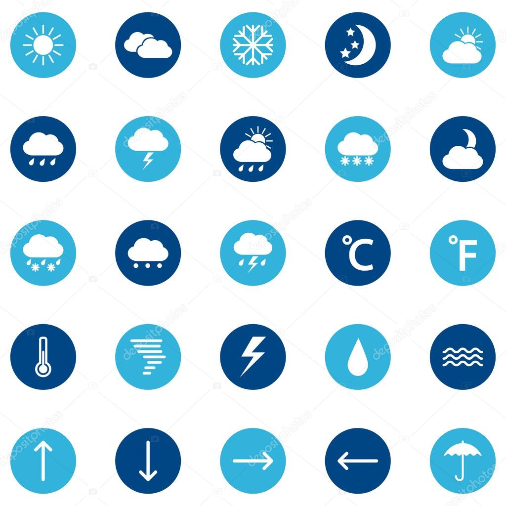 Set of weather icons on color background, vector illustration