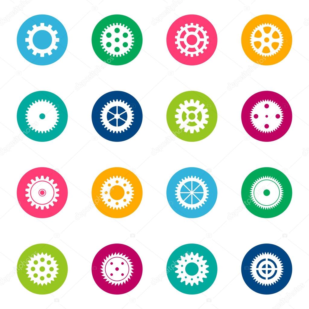 Set of gear wheels on color background, vector illustration