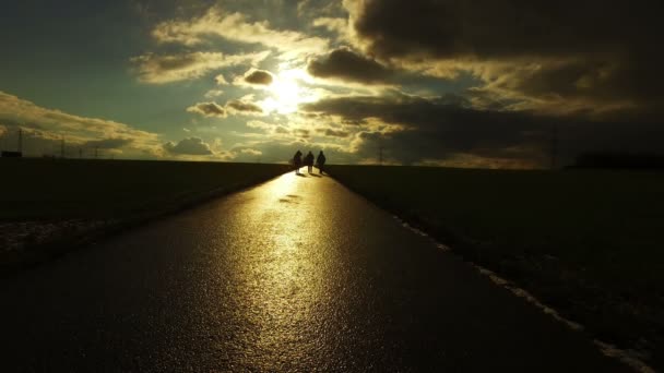 Personnes Silhouette sur route sur le terrain Nature au coucher du soleil Paysage — Video