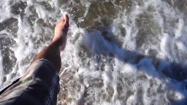 Foots in Seaside and Waves — Stock Video