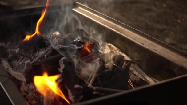 바베 큐 석탄 불 — 비디오