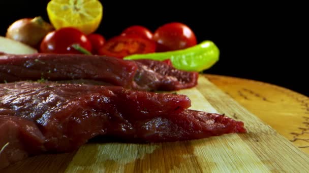 Steak Boeuf Cru Non Cuit Légumes — Video