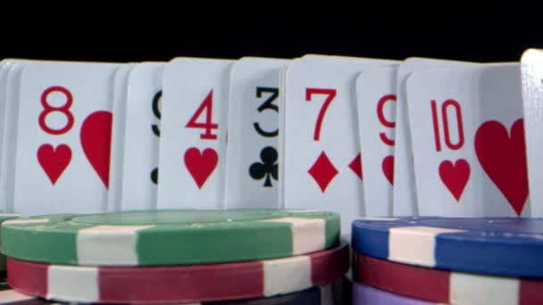 Fichas Dinheiro Jogo Cartões Poker — Vídeo de Stock