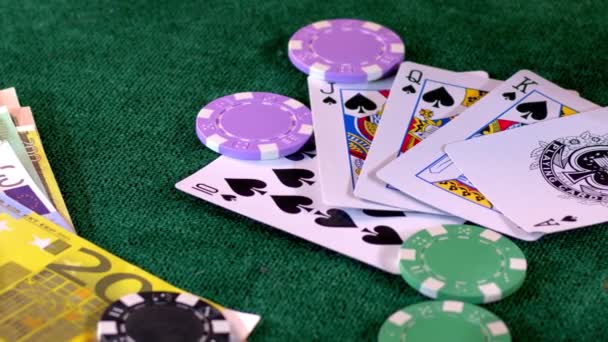 Gioco Azzardo Chips Carte Poker — Video Stock