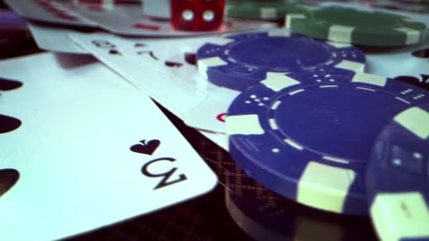 Jogos Azar Ferramentas Como Fichas Dinheiro Dados Cartões Poker — Vídeo de Stock