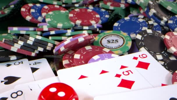 Outils Jeu Comme Des Jetons Argent Dés Cartes Poker — Video