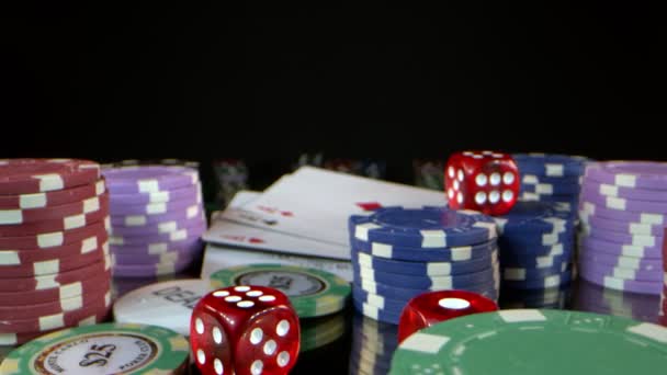 Herramientas Juego Apuestas Como Fichas Dinero Dices Tarjetas Poker — Vídeos de Stock