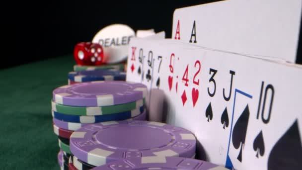 Gioco Azzardo Strumenti Gioco Come Denaro Fiches Dices Carte Poker — Video Stock
