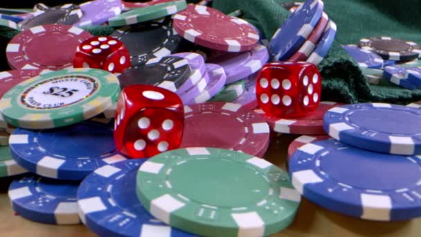 Gambling Game Tools Money Chips Dices Poker Cards — Stock Video