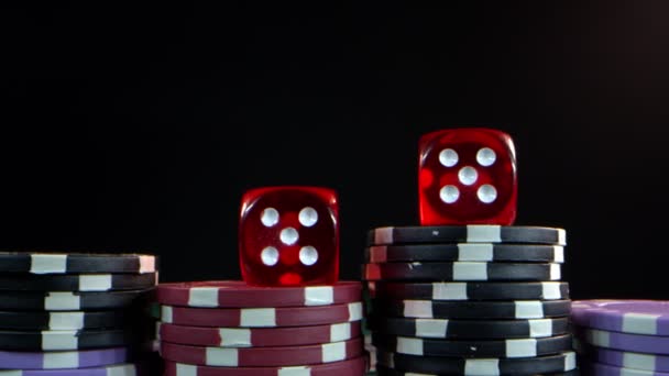 Gokken Game Tools Zoals Geld Chips Dices Poker Cards — Stockvideo