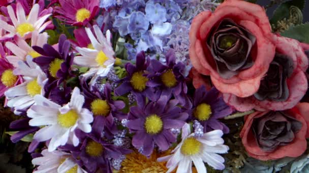 Colorful Bunches Imitation Flowers — Stock Video