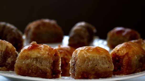 Турецька Традиційна Десертна Їжа Баклава — стокове відео
