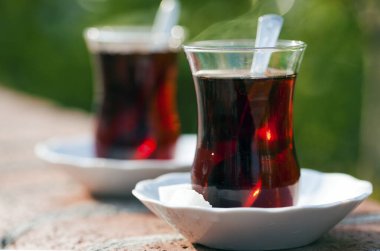 Cam Kupa Fotoğrafında Sıcak Türk Çayı