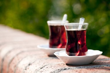 Cam Kupa Fotoğrafında Sıcak Türk Çayı