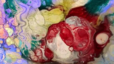 Soyut Su Boyası Difüzyon Patlama Sanatı. Organik suluboya boya, süt ve sabundan yapılmış. Süt ve sabun arasında kimyasal bir reaksiyon. Sanatsal mürekkep karışımı ve renkli sürrealist şekiller..
