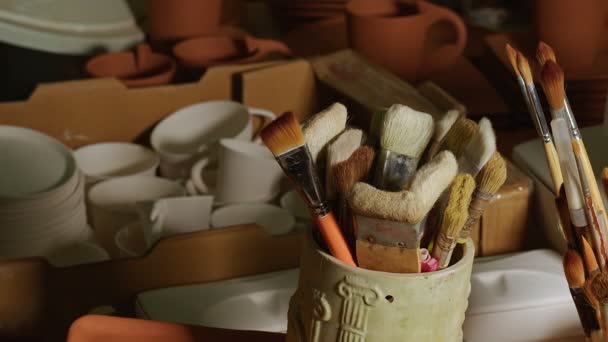 Brushes Ceramic Studio Workshop — Stock Video