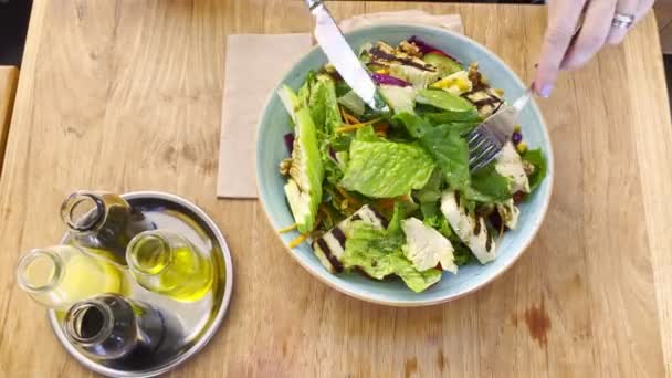Čerstvý Lahodný Zeleninový Zdravý Organický Salát — Stock video