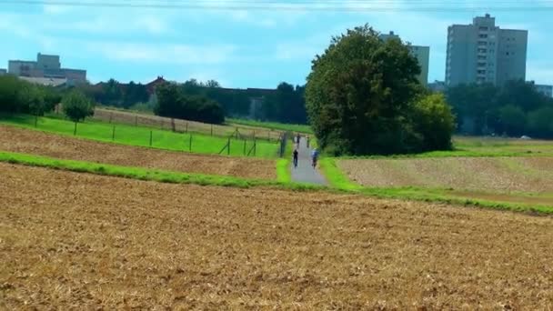 Їзда на велосипеді в полі в природі — стокове відео