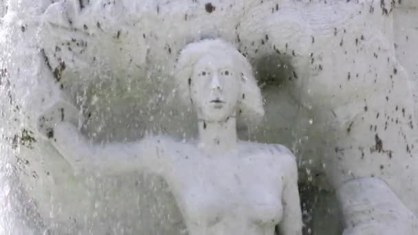 Waterfall and Marble Woman Statue in Fountain Pool — Stock Video