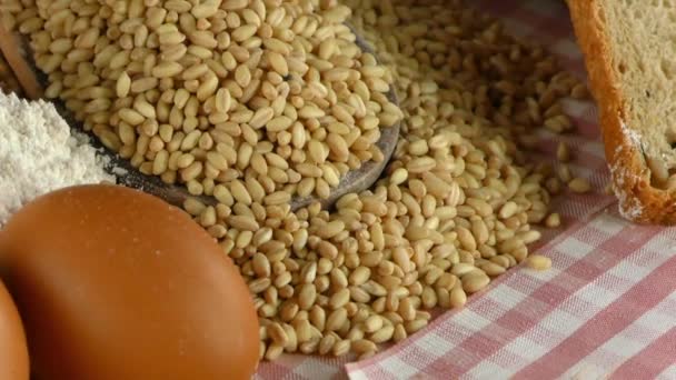 Brot Mehl Weizen Ei Lebensmittel Konzept — Stockvideo