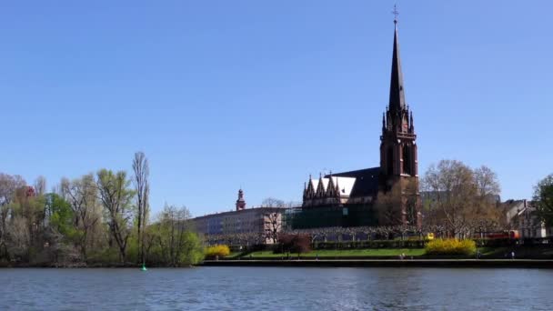 Dome and Main River in Frankfurt Germany — Stock Video