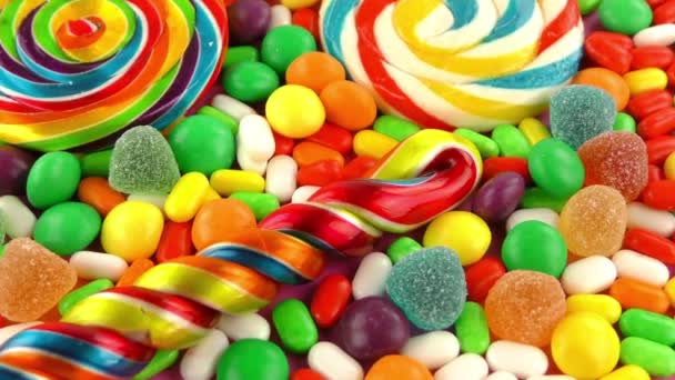 Dulce jalea de caramelo Bonbon Lollipop Mezclado de Snack Sugar Food — Vídeo de stock