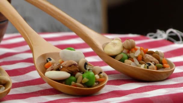 Legumbres deliciosa comida sana y natural de la mezcla — Vídeos de Stock