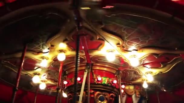 Carousel in Amusement Park in Fun Fair Go Round — стоковое видео