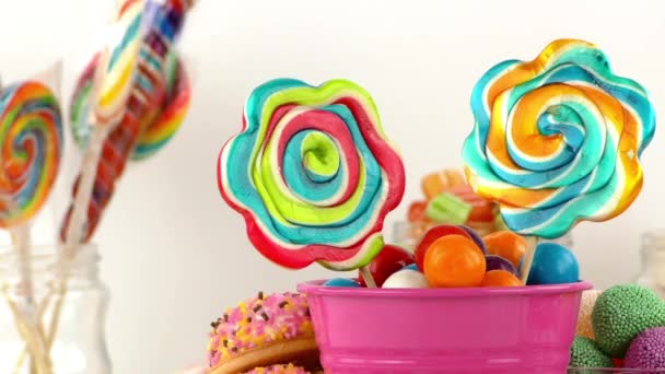 Cukorka Édes zselé Lolly és finom cukor desszert — Stock videók