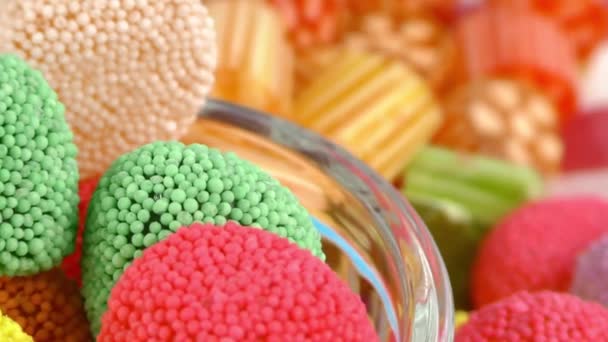 Конфеты Сладкие желе фруктовое и вкусные сахара десерт — стоковое видео