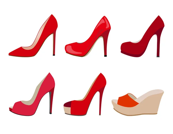 Conjunto vetorial de sapatos femininos realistas vermelhos —  Vetores de Stock