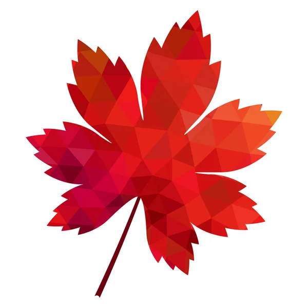 Vector polygonal red maple leaf on white background — Stock Vector