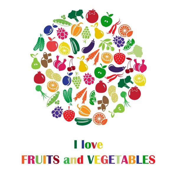 Ilustración vectorial con frutas y verduras — Archivo Imágenes Vectoriales