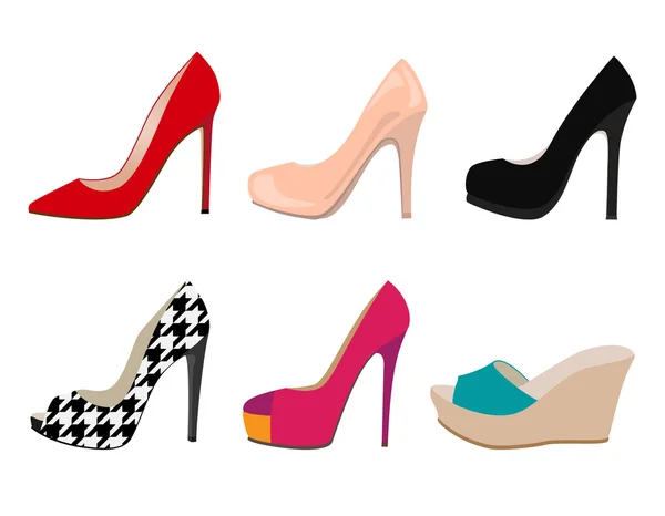 Vector conjunto de zapatos de mujer realistas de colores — Archivo Imágenes Vectoriales