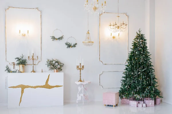 Élégant Intérieur Classique Salon Décoré Pour Noël Nouvel Dans Des — Photo