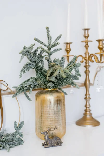 Décor Noël Dans Salon Classique Branches Épinette Dans Des Vases — Photo