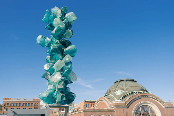 Tacoma, Washington, USA. March 2021. Walk across the bridge at the Museum of Glass. Art object made of glass-crystal matcha