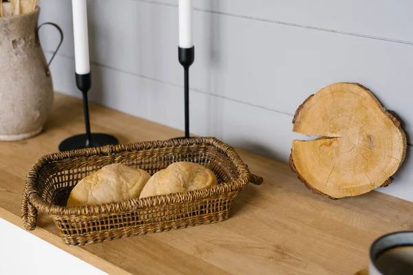 Хлеб Корзине Буханка Кухне Домашние Торты Вкусная Мука — стоковое фото