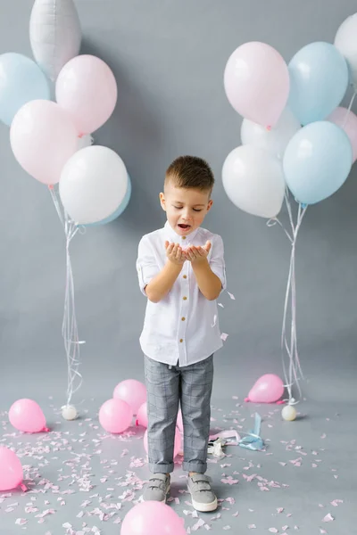 Happy Birthday Child Photo Adorable Cute Baby Little Boy Blowing — Stock Photo, Image