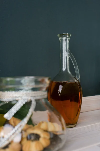 Glasflasche Mit Unraffiniertem Sonnenblumenöl Der Küche — Stockfoto
