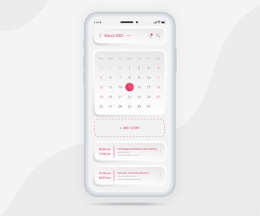 Takvim uygulama planlayıcısı konsepti, Mobil etkinlik takvimi şablonu UI UX, Akıllı Telefon takvimi takvimi takvimi takvim takvimi yıllık toplantı uygulaması, takvim olayları, Randevu, Olay uygulaması, Vektör telefonu